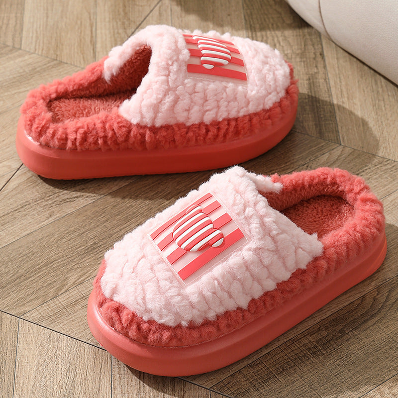 New Color-matching Lamb Slippers Indoor Couple Non-slip Floor Bedroom Slipper Winter Warm House Shoes For Women Men - Nyaabs