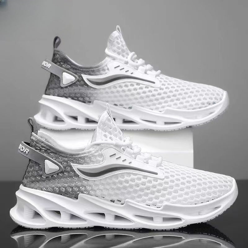 Men's Lace-up Sneakers Mesh Sports Shoes Fashion Hollow-sole Low Top Running Shoes - Nyaabs