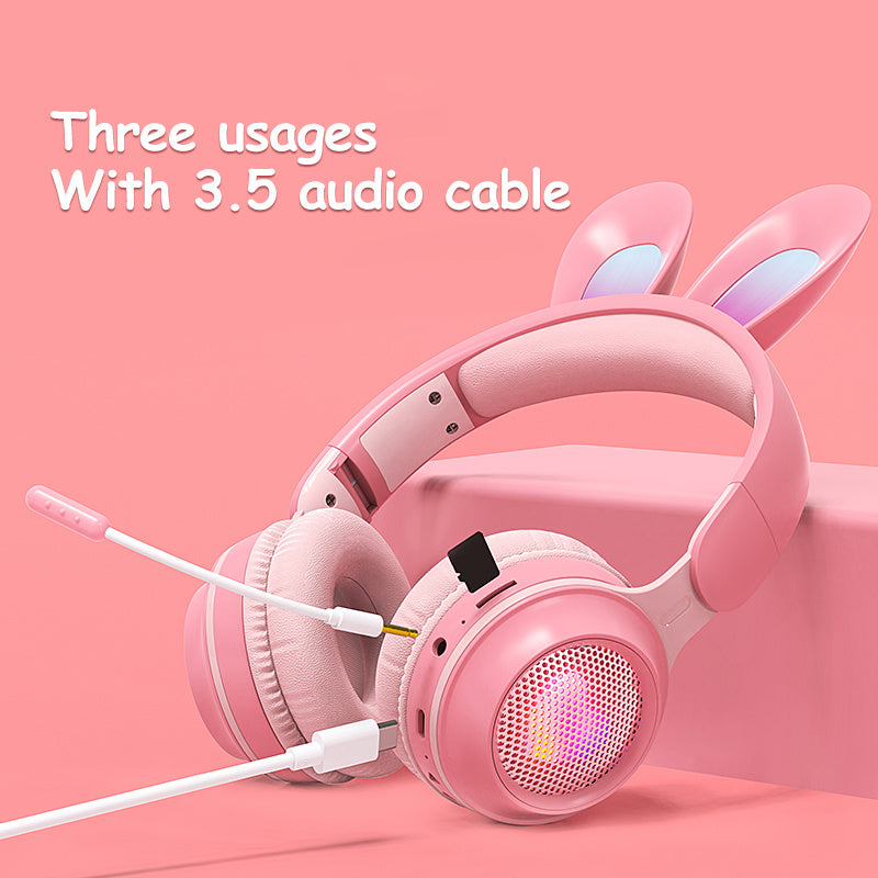 Rabbit Ear Headphones Wireless Luminous Extendable Wheat Headphones - Nyaabs