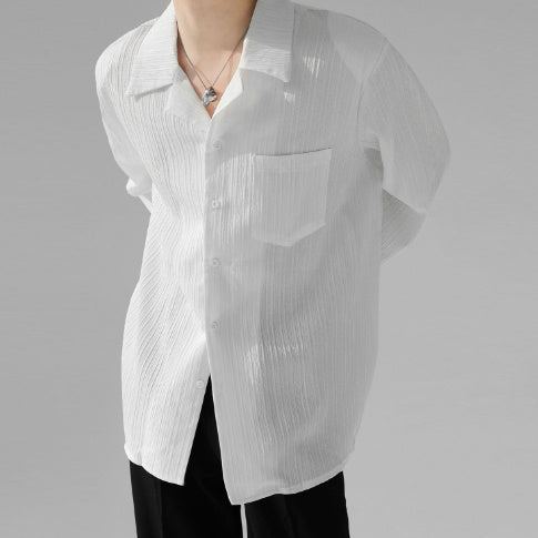 Draping Cuban Collar Loose Shirt All-match Texture nyaabs.com