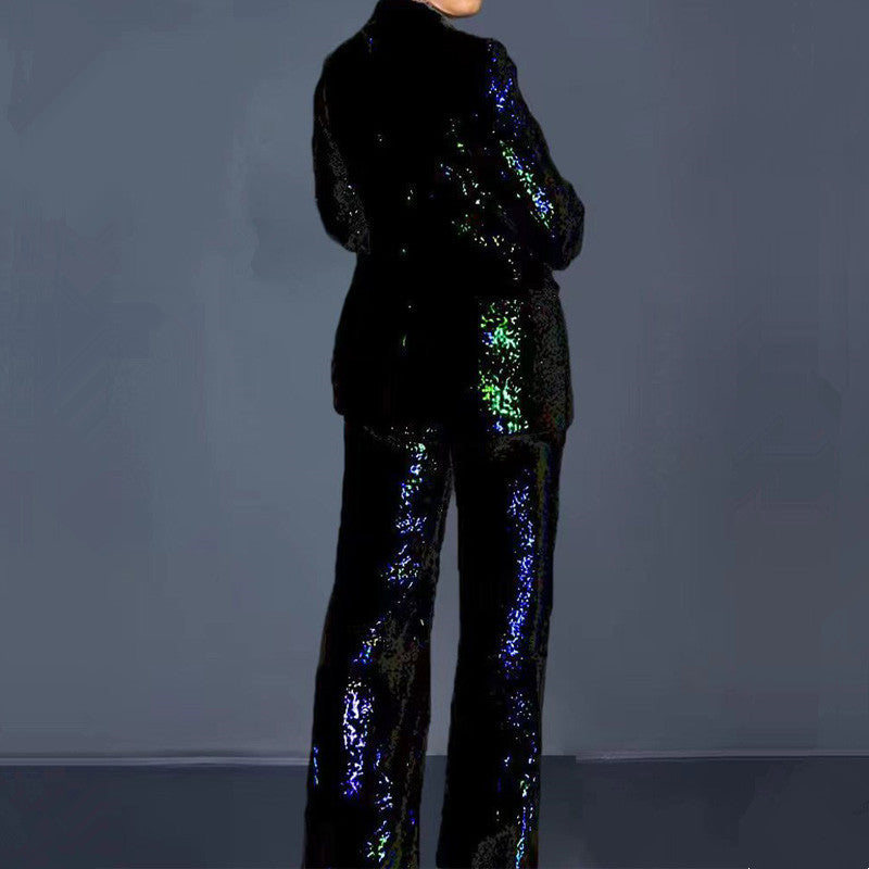 Slim-fit Sequined Suit Top And Trousers Women's Suit - Nyaabs