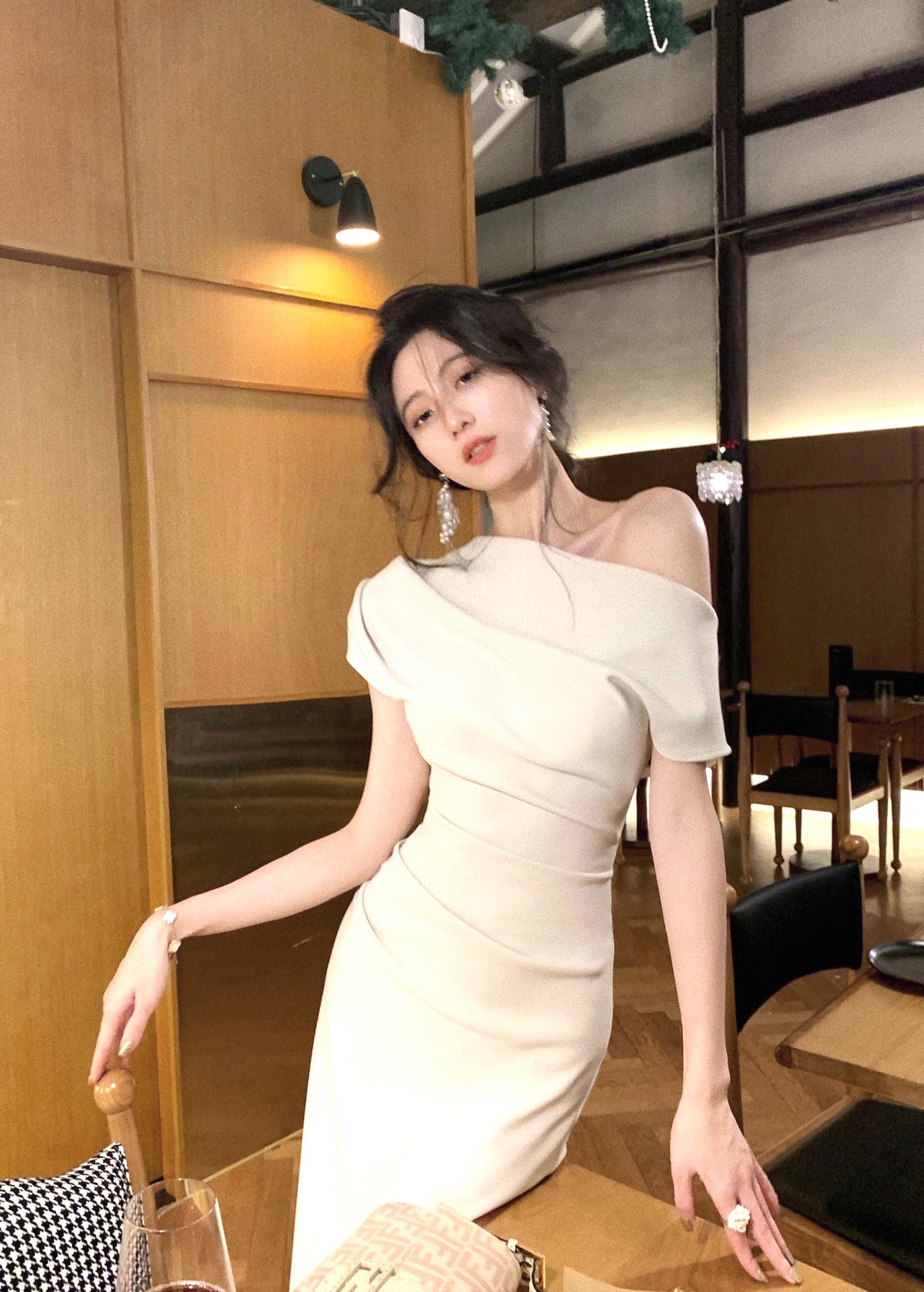 Fashion Sloping Shoulder Dress Spring Women nyaabs.com