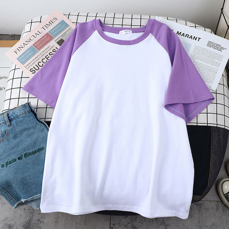 Loose And Thin Solid Color Half Sleeve T-shirt Top - Nyaabs