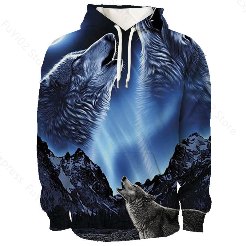 Animal 3d Wolf Pattern Hoodie Men And Women Sports Casual Wear - Nyaabs