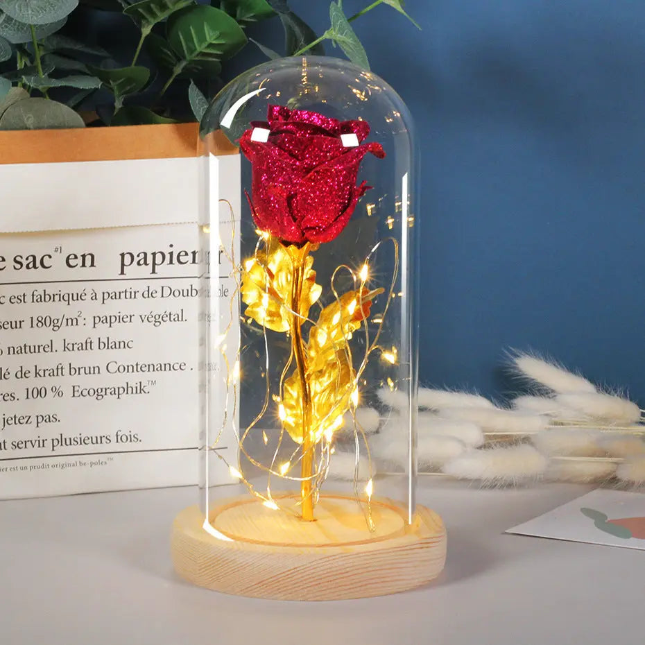 Valentines Day Gift  For Girlfriend Eternal Rose Flowers LED Light In Glass Cover Day Wedding Decoration Favors Mother Day Female Gift  Gift - Nyaabs