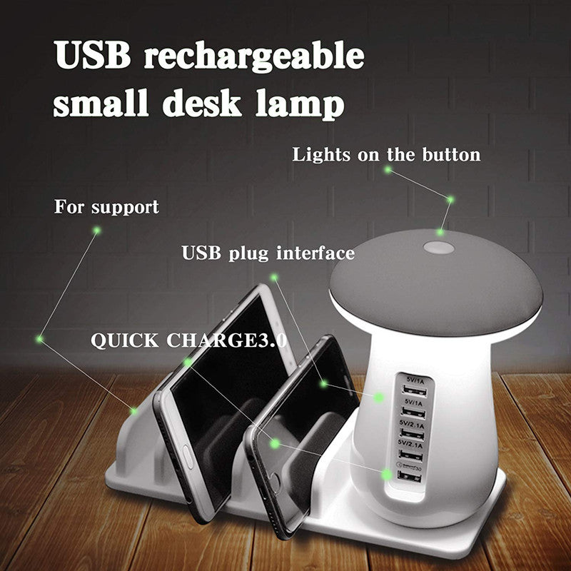 2 In 1 Multifunction Mushroom Lamp LED Lamp Holder USB Charger Home Office Supplies - Nyaabs