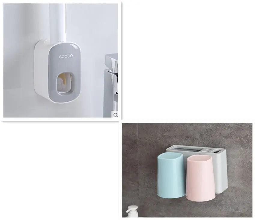 Wall Mounted Automatic Toothpaste Holder Bathroom Accessories Set Dispenser - Nyaabs