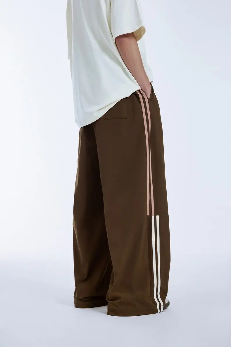 Men's Clothing Cut Side Stripe Wide-leg Pants Trendy Brand New Retro Color Contrast Patchwork Casual Wide-leg Pants - Nyaabs