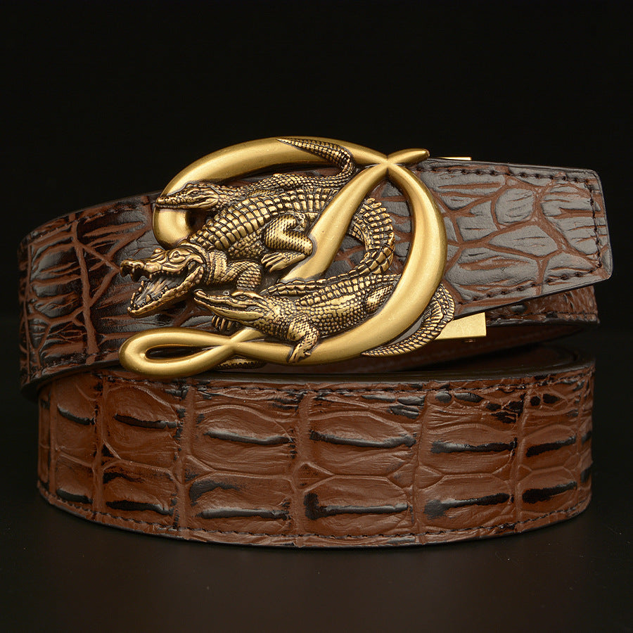 BeltCrocodile Buckle Men Belt Real Cowhide Automatic Buckle Casual - Nyaabs