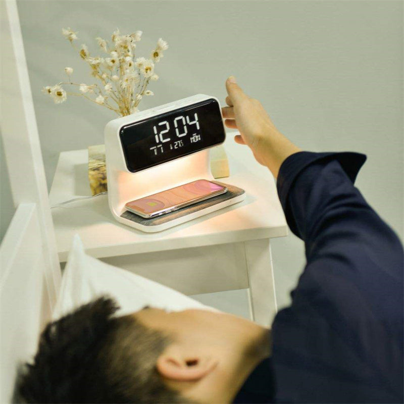 Creative 3 In 1 Bedside Lamp Wireless Charging LCD Screen Alarm Clock  Wireless Phone Charger nyaabs.com