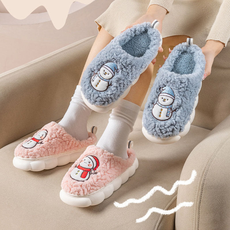 Cute Snowman Slippers Winter Indoor Household Warm Plush Thick-Soled Anti-slip Couple Home Slipper Soft Floor Bedroom House Shoes - Nyaabs