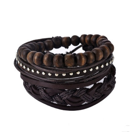 Leather Bracelet Men Multilayer Bead Bracelet Punk Wrap Bracelets for Women Vintage punk Men Jewelry - Nyaabs