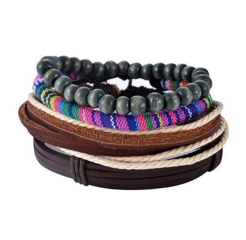 Leather Bracelet Men Multilayer Bead Bracelet Punk Wrap Bracelets for Women Vintage punk Men Jewelry - Nyaabs