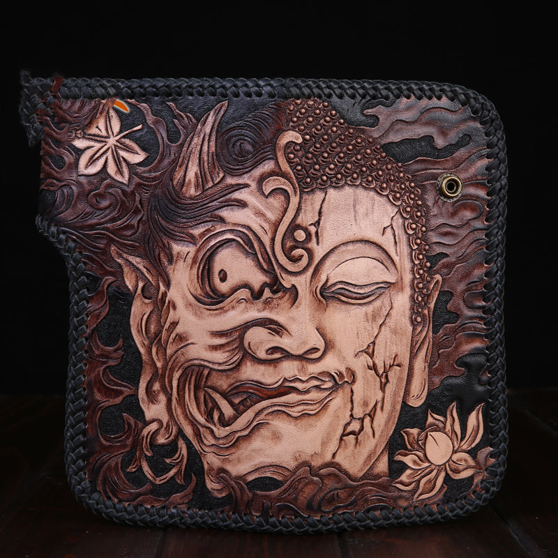 Men's Top Layer Cow Leather Carving Wallet - Nyaabs