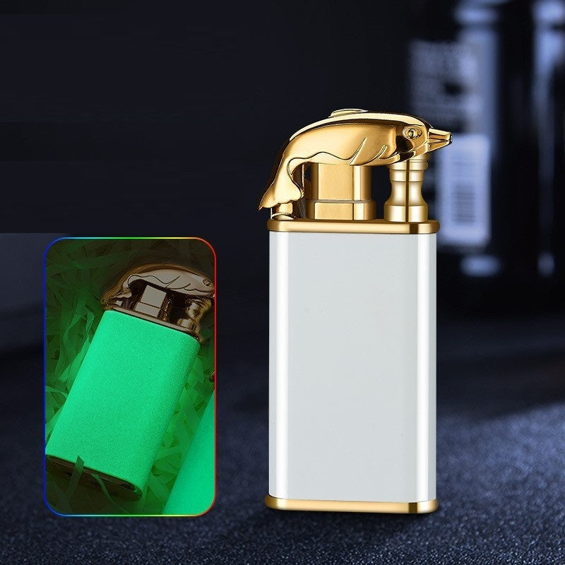 Creative Blue Flame Lighter Dolphin Dragon Tiger Double Fire Metal Winproof Lighter Inflatable Lighter nyaabs.com