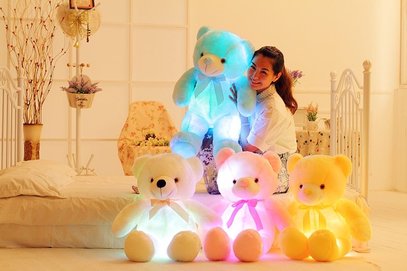 Creative Light Up LED Teddy Bear Stuffed Animals Plush Toy Colorful Glowing Christmas Gift For Kids Pillow - Nyaabs