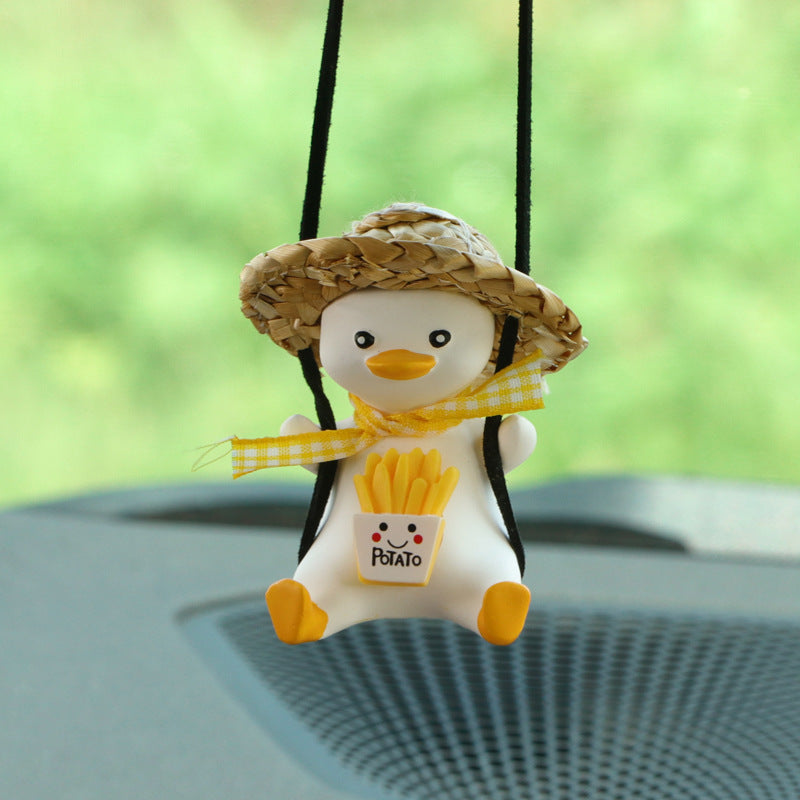 Car Pendant Cute Anime Little Duck Swing Auto Rearview Mirror Hanging Ornaments Interior Decoraction Accessories For Girls Gifts - Nyaabs