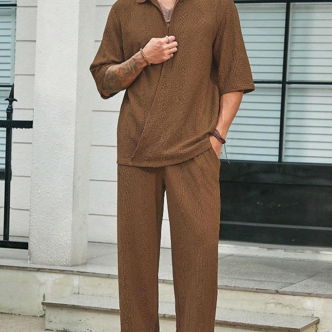 Commuter Suits Summer Short-sleeved Top And Loose Straight Trousers Casual Outfits Outdoor Mens Clothing - Nyaabs