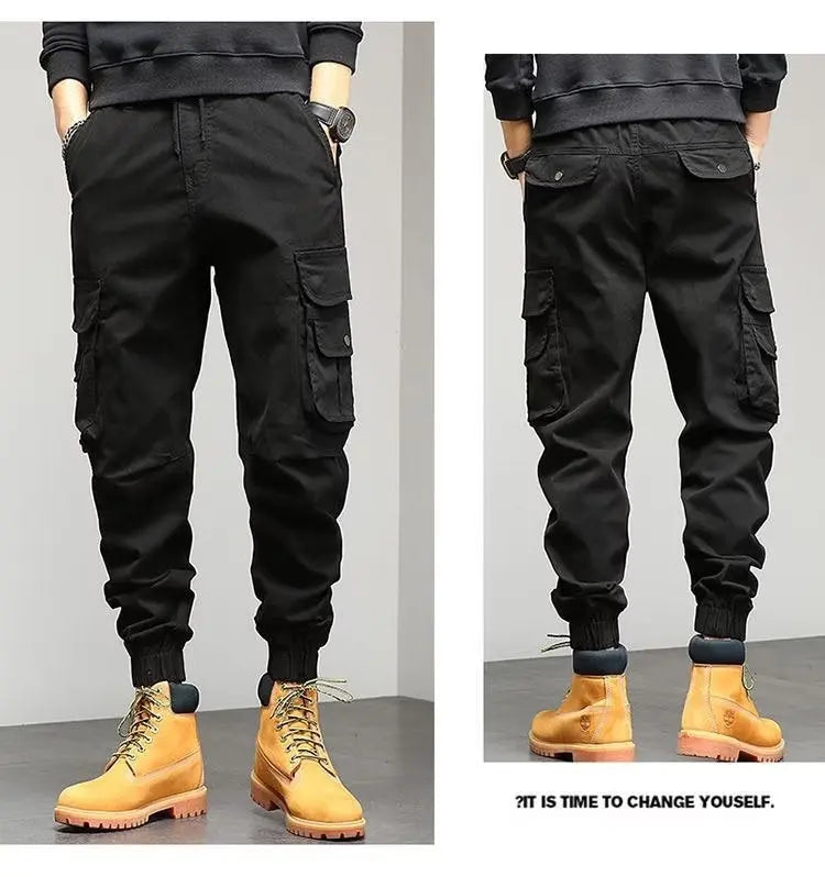 Men's Cropped Tooling Spring And Autumn Loose-fitting Casual Ankle-banded Trousers Multi-pocket - Nyaabs