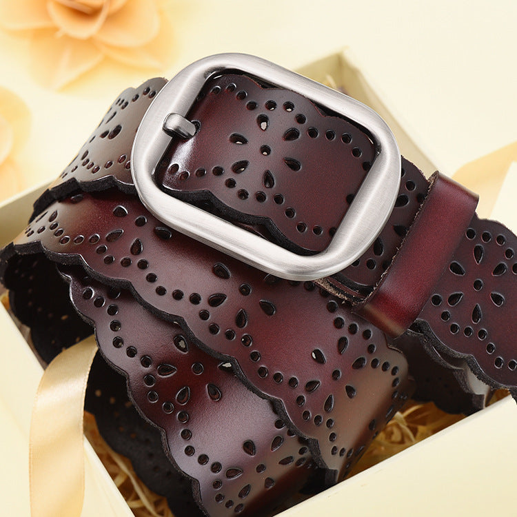 Ladies Wide Genuine Leather Belt Cutout - Nyaabs