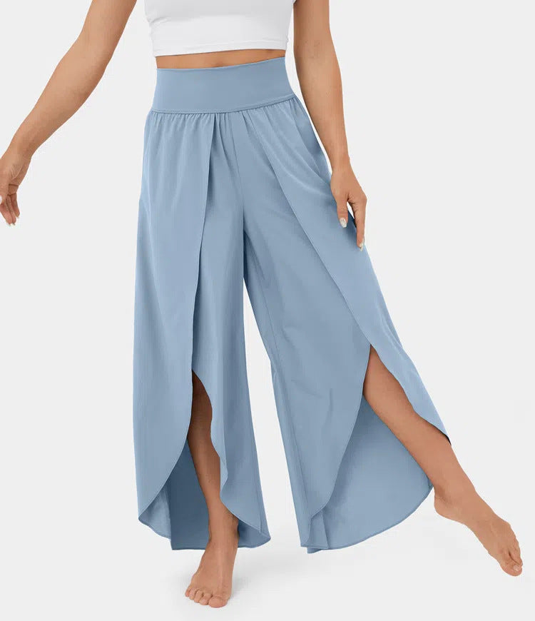 Loose Split Yoga Pants Summer Elastic High Waist Wide Leg Trousers Women's Fashion Versatile Clothing - Nyaabs