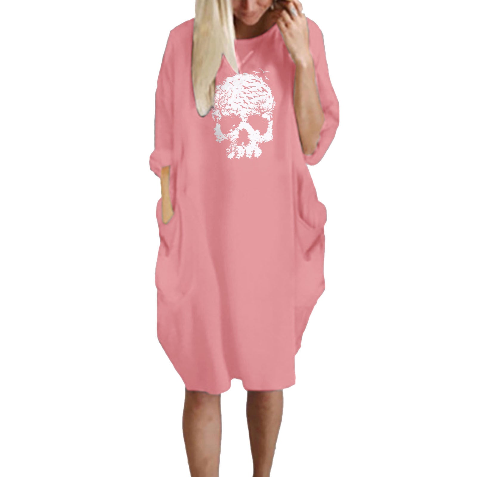 Women's Halloween Loose Fun Graphic Print Crew Neck Dress nyaabs.com