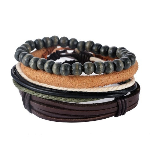 Leather Bracelet Men Multilayer Bead Bracelet Punk Wrap Bracelets for Women Vintage punk Men Jewelry - Nyaabs