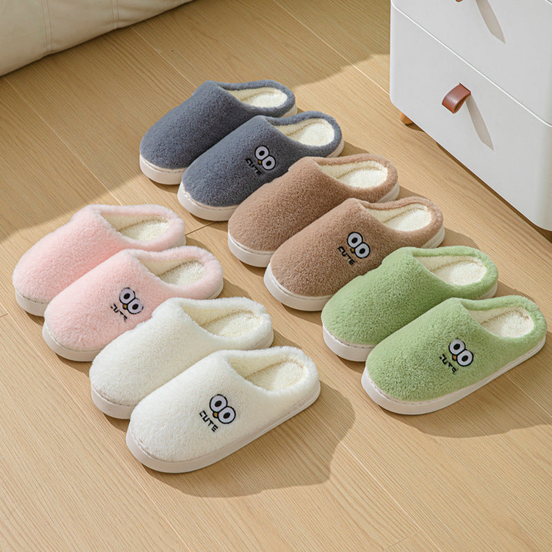 Cute Cartoon Big-eyes Slippers For Couples Winter Warm Non-slip Floor Bedroom Slipper Home Men And Women House Shoes - Nyaabs