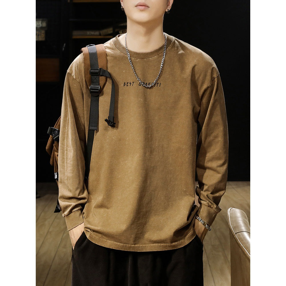 American-style Washed-out Vintage Long-sleeved T-shirt For Men - Nyaabs