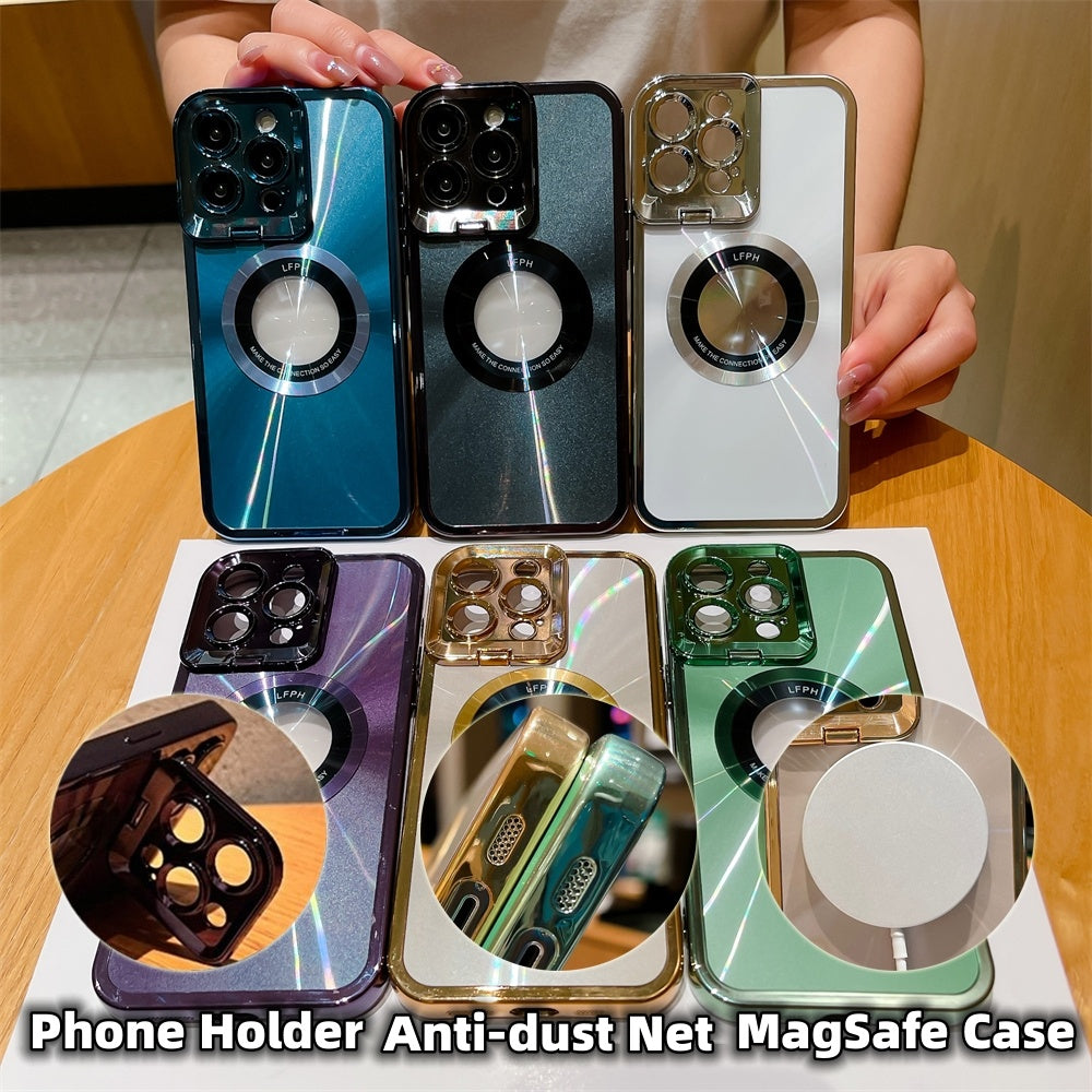 Electroplated Phone Case Luxury Plating CD Pattern Magsafe Bracket Case For  12 13 14 Pro Max Invisible Camera Stand Holder Lens Holder Magnetic Suction - Nyaabs