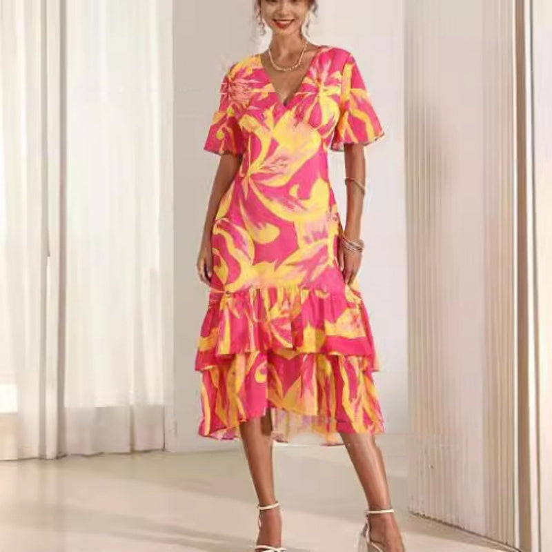 Women's Fashion Ruffles Printed Dress nyaabs.com