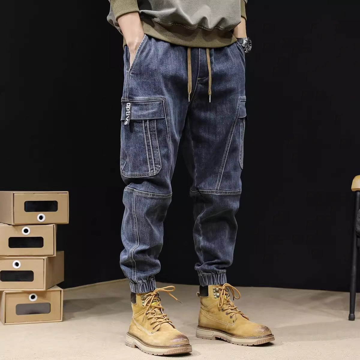 Men's Loose Retro Elastic Waist Jeans nyaabs.com