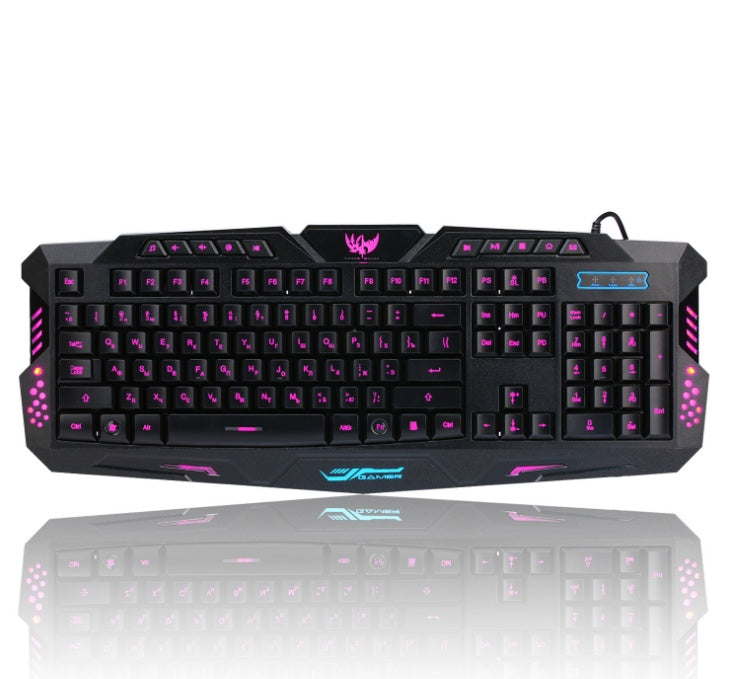 J10 tricolor backlight wired gaming keyboard set colorful luminous gaming mouse keyboard Russian keyboard - Nyaabs