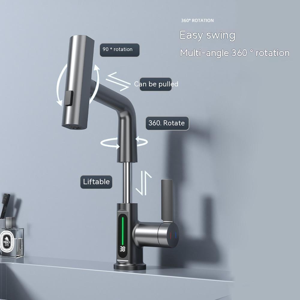 Intelligent Digital Display Faucet Pull-out Basin Faucet Temperature Digital Display Rotation nyaabs.com