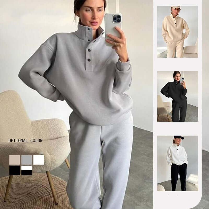 Oversized Solid Casual Pullovers Long Pant Set Warm Hoodie New Tracksuit Suit Fashion Pant Sets Sets For Women 2 Pieces - Nyaabs