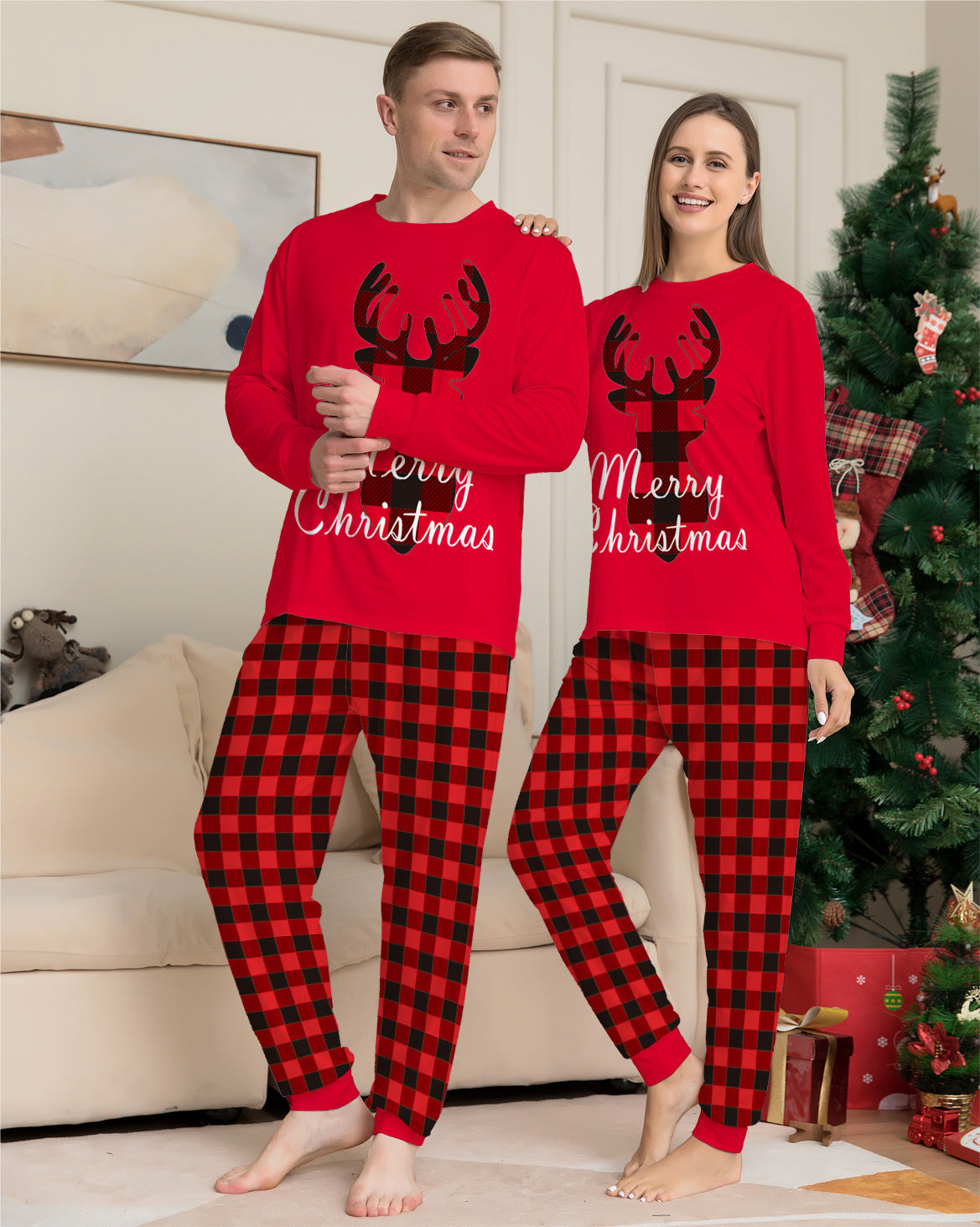 Christmas Family Matching Pajamas Set Christmas Holiday PJs Elk Top Pants Set Pajamas For Family Mom Dad Kids Baby - Nyaabs