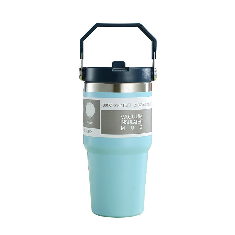 Portable Car Cup Stainless Steel Cup Travel Sports Water Bottle With Handle Cover Coffee Tumbler Cup - Nyaabs