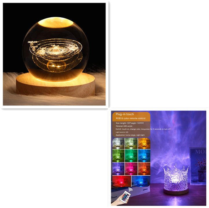 LED Water Ripple Ambient Night Light USB Rotating Projection Crystal Table Lamp RGB Dimmable Home Decoration 16 Color Gifts - Nyaabs