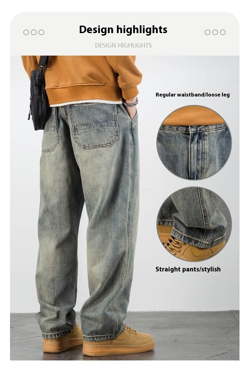 American Casual Yellow Mud Dyed Jeans Straight Loose - Nyaabs