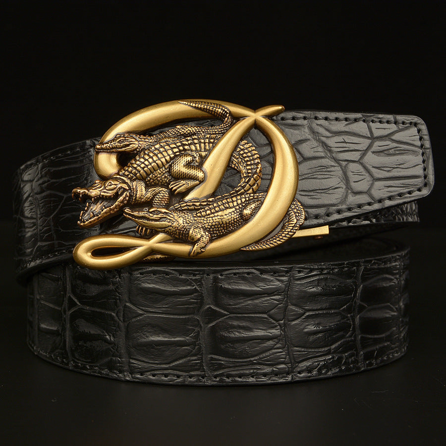 BeltCrocodile Buckle Men Belt Real Cowhide Automatic Buckle Casual - Nyaabs