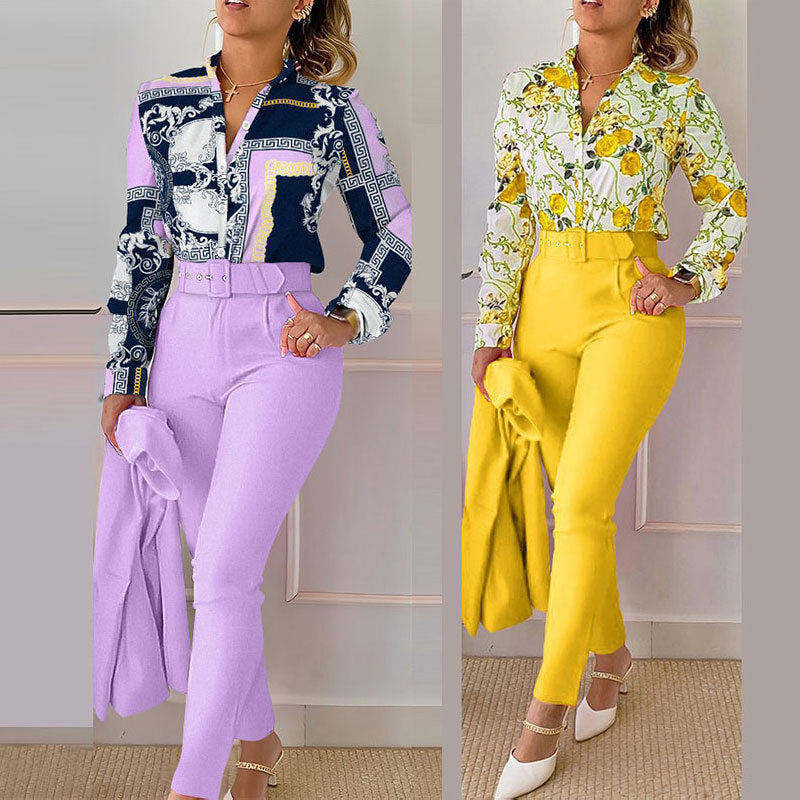 Women's Clothing New Elegant Printed Trousers Long Sleeve Fashion Casual Set - Nyaabs