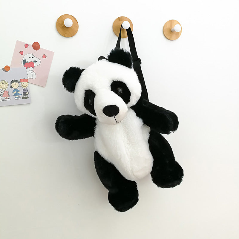 Cute Panda Small Backpack Fashion Boys And Girls Cartoon Plush Bag - Nyaabs