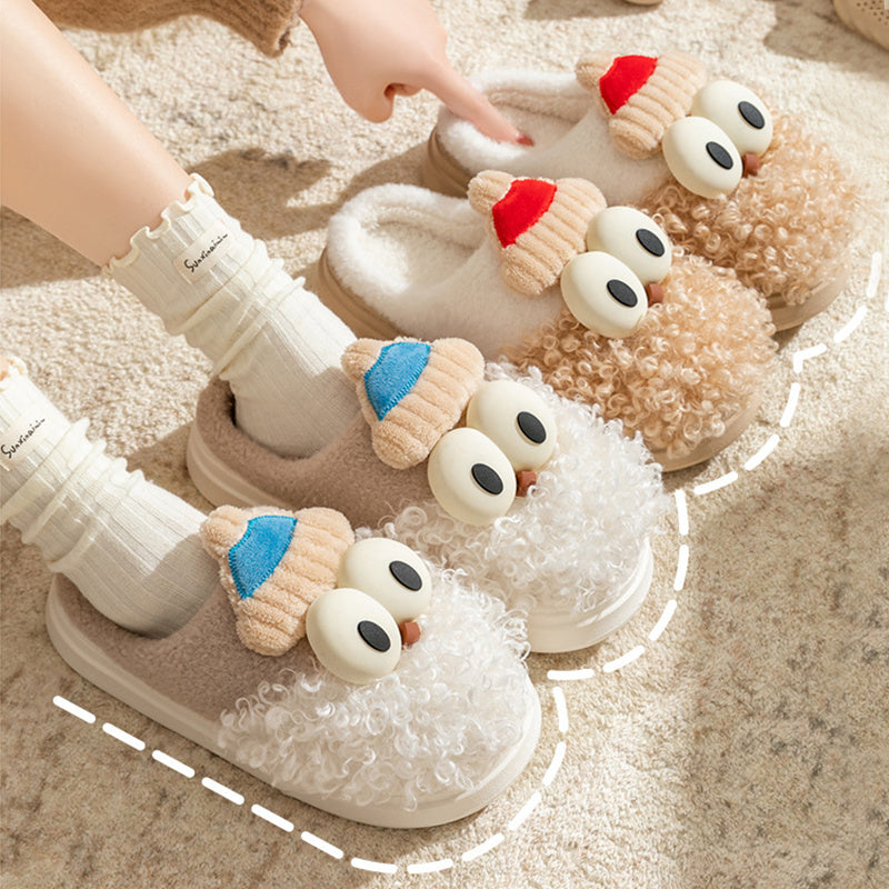 Cartoon Bearded Santa Claus Slippers Home Warm Non-slip Plush   Cotton Shoes Christmas Couple Floor Bedroom Slipper Women Men - Nyaabs