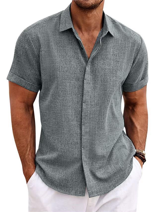 Men's Solid Color Loose Linen Short-sleeved T-shirt - Nyaabs