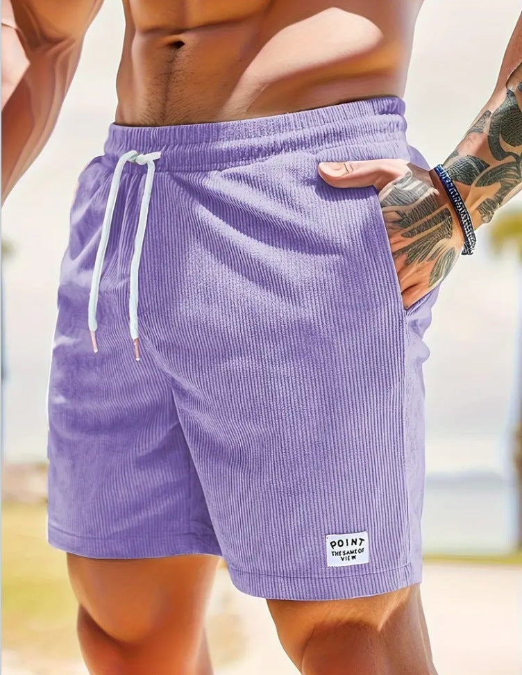 Lace-up Drawstring Shorts Summer Corduroy Sports Short Pants Mens Clothing - Nyaabs