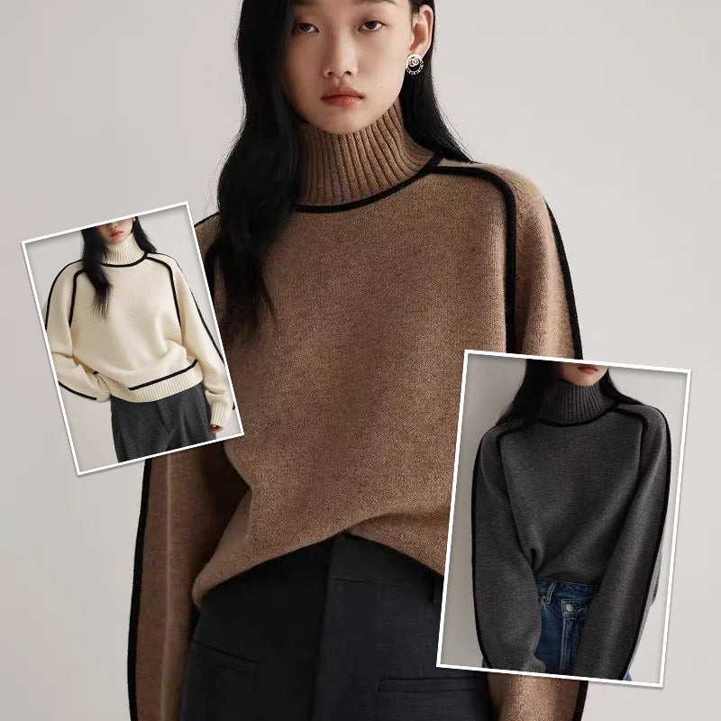 Autumn And Winter Half Turtleneck Three-dimensional Casual Loose Pullover Knitted Sweater Fashion Knit Top Outerwear - Nyaabs