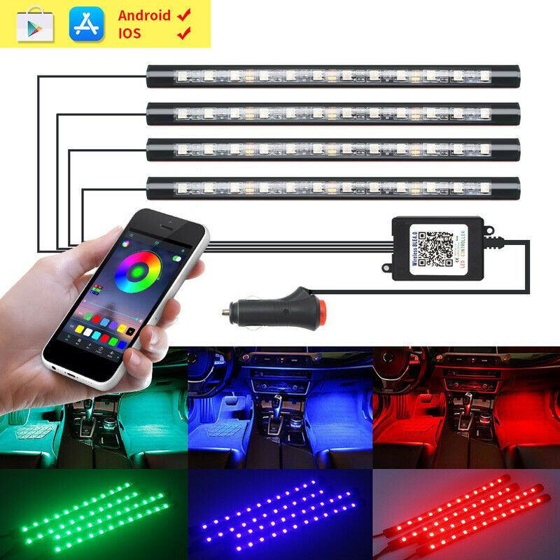 Auto LED RGB Interior Atmosphere Strip Light Decorative Foot Lamp With USB Wireless Remote Music Control Multiple Modes For Car - Nyaabs