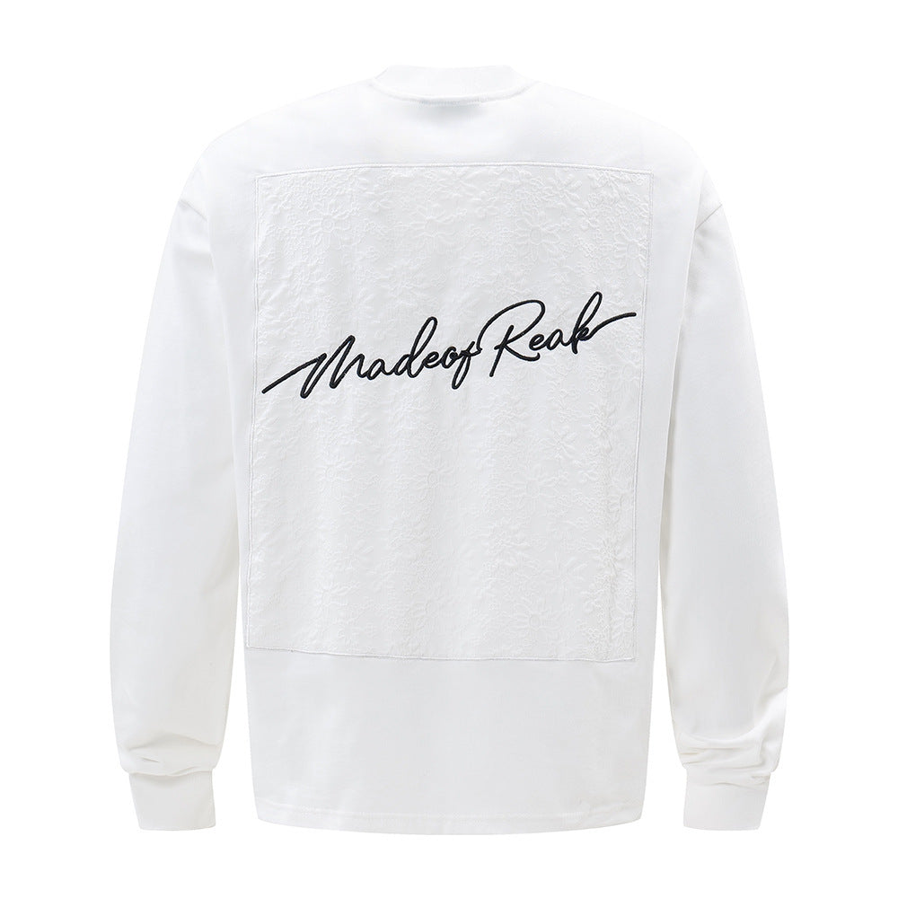 Handwritten Letter Affixed Cloth Embroidered Long Sleeve Loose Bottoming Shirt - Nyaabs