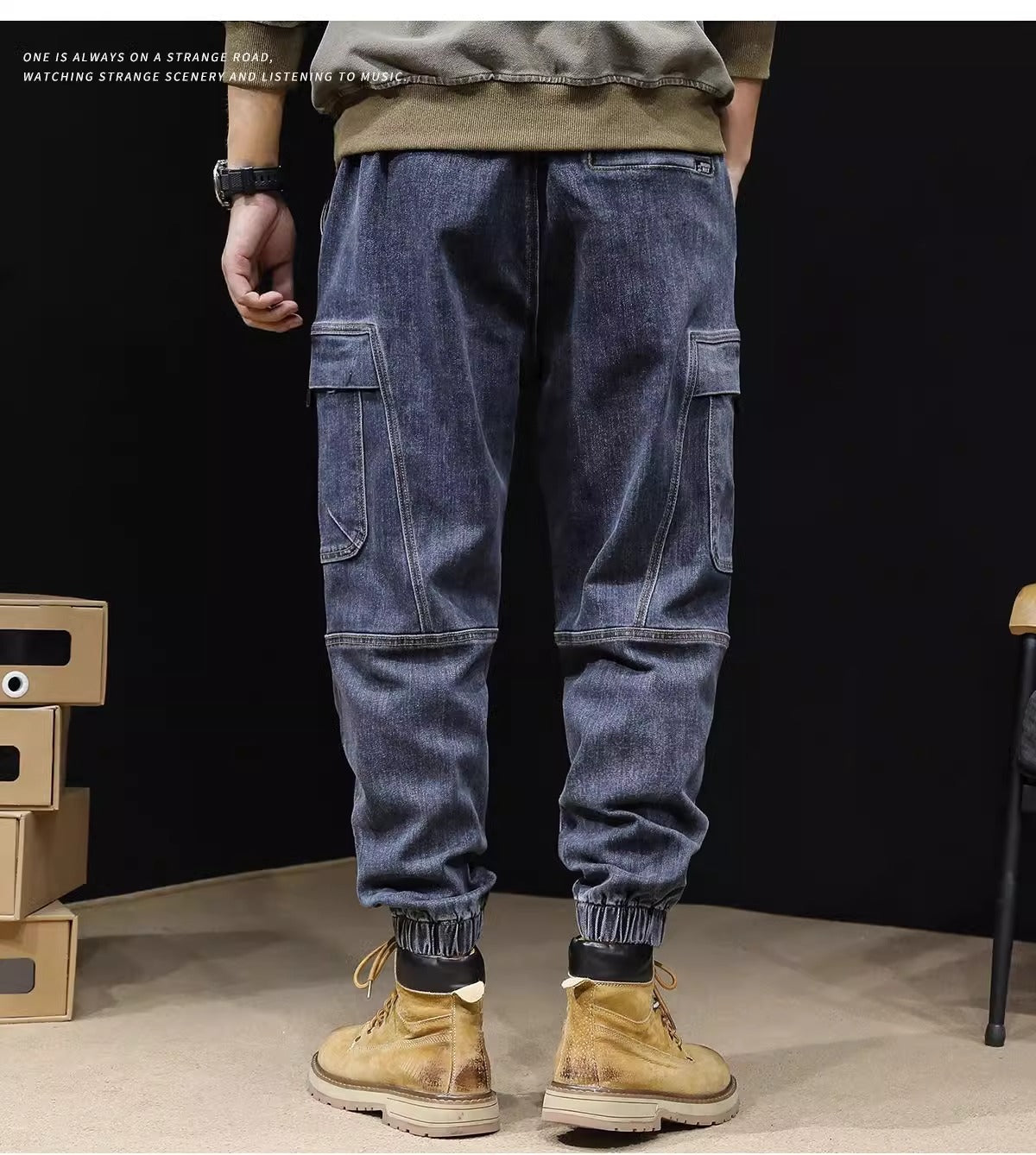 Men's Loose Retro Elastic Waist Jeans nyaabs.com