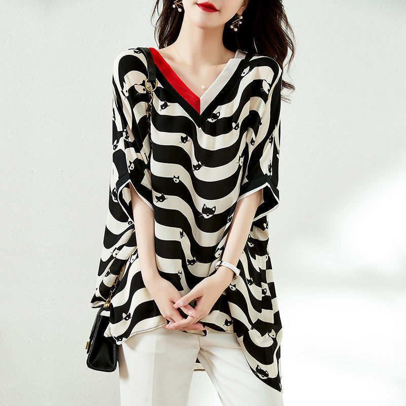 Striped Half Sleeve New Chiffon Shirt Women nyaabs.com